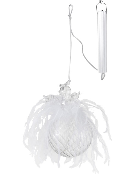 Boule de Noël Ange lumineuse Led XL en Verre Blanc Avec plumes - 2
