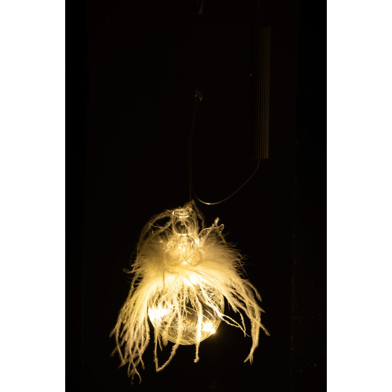 Boule de Noël Ange lumineuse Led XL en Verre Blanc Avec plumes - 3