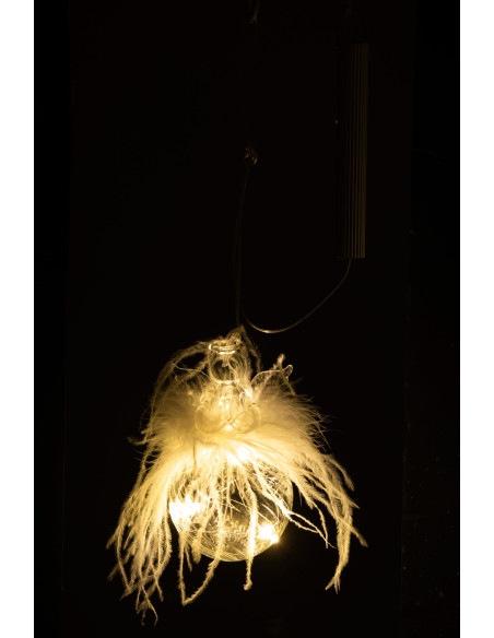 Boule de Noël Ange lumineuse Led XL en Verre Blanc Avec plumes - 3