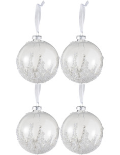 Boule de Noël en Verre Transparent Motif givré Avec perles (Lot de 4) - 1