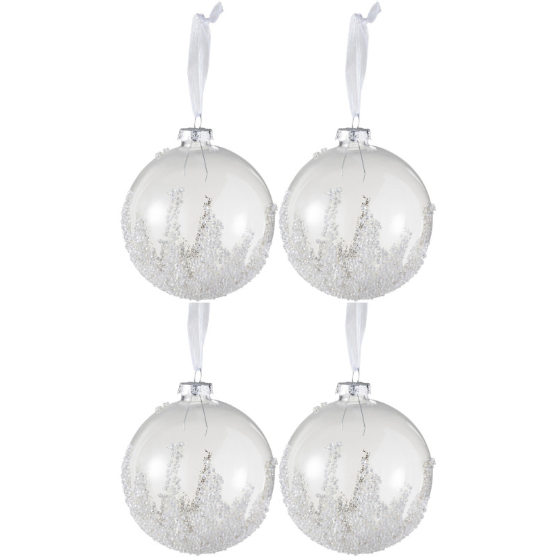 Boule de Noël en Verre Transparent Motif givré Avec perles (Lot de 4) - 1