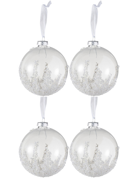 Boule de Noël en Verre Transparent Motif givré Avec perles (Lot de 4) - 1