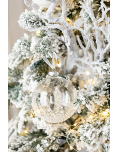 Boule de Noël en Verre Transparent Motif givré Avec perles (Lot de 4) - 2