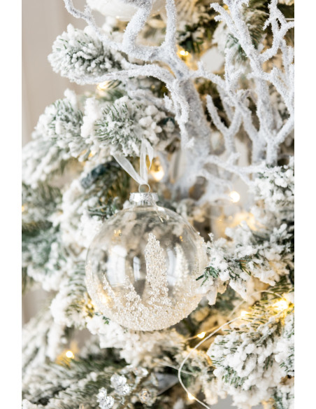 Boule de Noël en Verre Transparent Motif givré Avec perles (Lot de 4) - 2