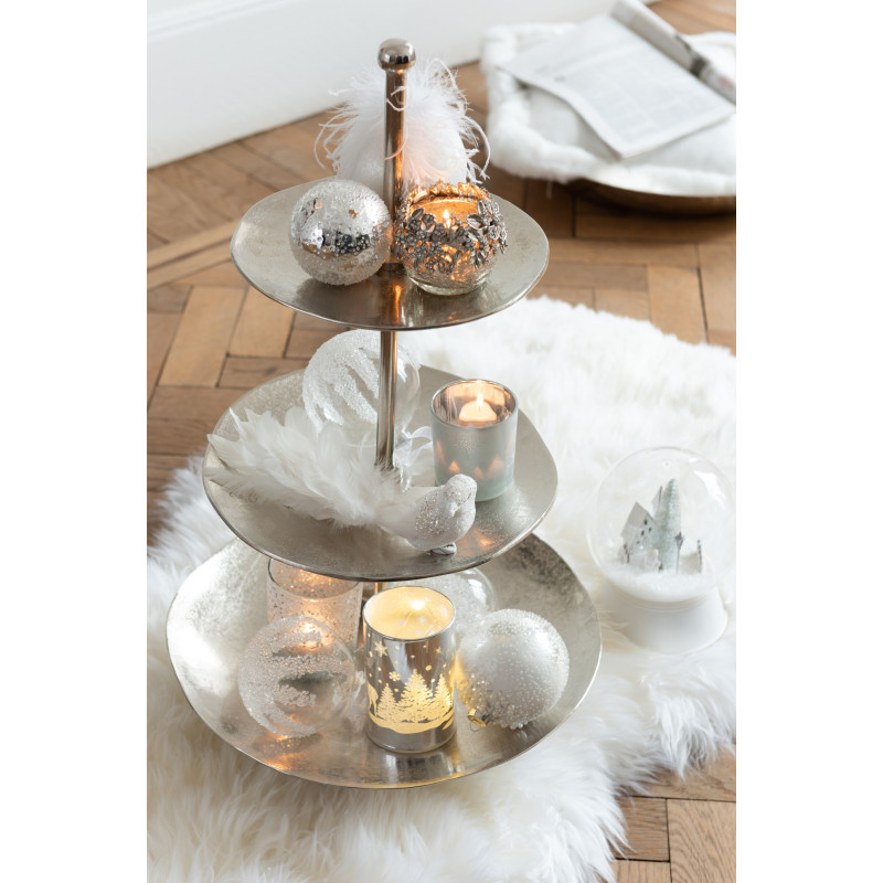 Boule de Noël en Verre Transparent Motif givré Avec perles (Lot de 4) - 3