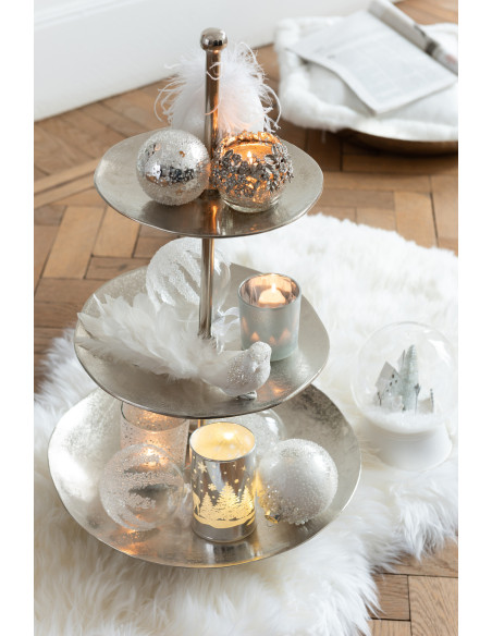 Boule de Noël en Verre Transparent Motif givré Avec perles (Lot de 4) - 3