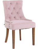 Chaise style vintage Dossier capitonné en Velours Rose Bois Naturel Huguette