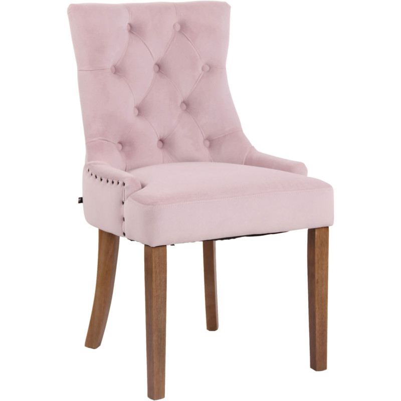 Chaise style vintage Dossier capitonné en Velours Rose Bois Naturel Huguette - 1