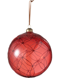 Boule de Noël XL en Verre Rouge Motif rosaces - 1