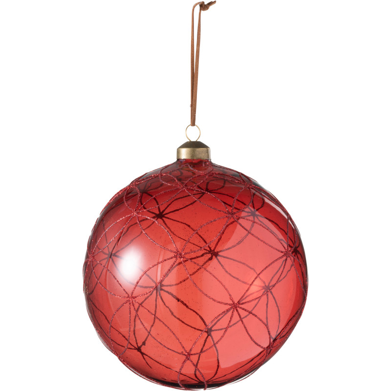 Boule de Noël XL en Verre Rouge Motif rosaces - 1