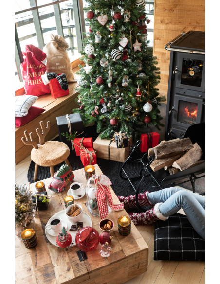 Boule de Noël XL en Verre Rouge Motif rosaces - 2