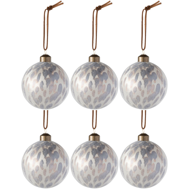 Boule de Noël en Verre Blanc Motif léopard (Lot de 6) - 1