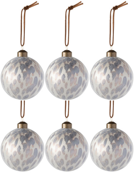 Boule de Noël en Verre Blanc Motif léopard (Lot de 6) - 1