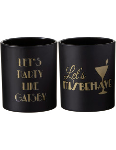 Photophore Cylindrique Gatsby Diamètre 7 cm en Verre Noir Doré (Lot de 2) - 1