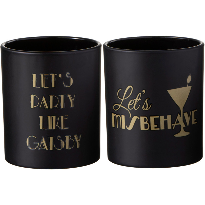 Photophore Cylindrique Gatsby Diamètre 7 cm en Verre Noir Doré (Lot de 2) - 1