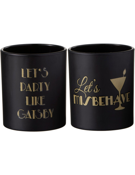 Photophore Cylindrique Gatsby Diamètre 7 cm en Verre Noir Doré (Lot de 2) - 1