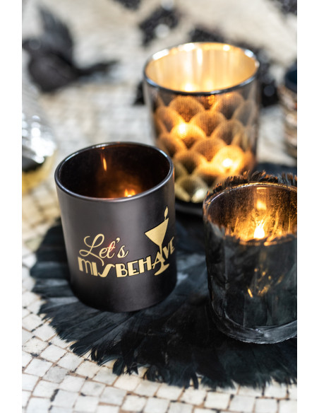 Photophore Cylindrique Gatsby Diamètre 7 cm en Verre Noir Doré (Lot de 2) - 2