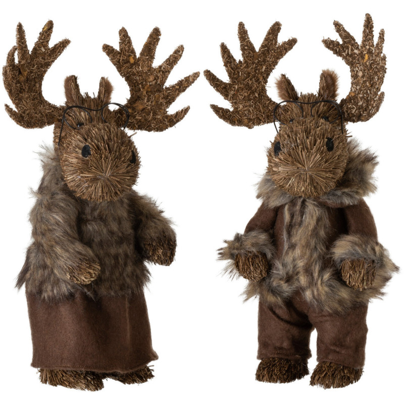Décoration de Noël XL Élan avec lunettes 30 cm en Paille Naturel Polyester Marron (Lot de 2) - 1
