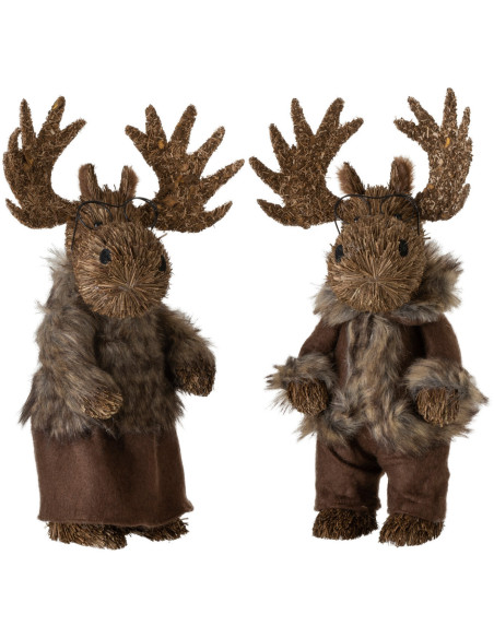 Décoration de Noël XL Élan avec lunettes 30 cm en Paille Naturel Polyester Marron (Lot de 2) - 1
