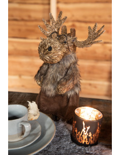 Décoration de Noël XL Élan avec lunettes 30 cm en Paille Naturel Polyester Marron (Lot de 2) - 2