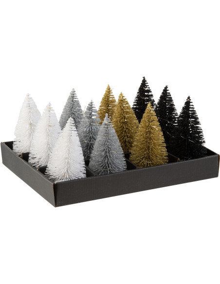 Bougie Led Sapin de Noël 15 cm en Plastique Noir Blanc Doré Argenté (Lot de 12) - 1
