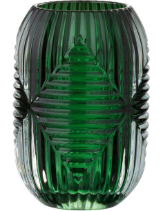 Photophore Cylindrique Vinisya Diamètre 9 cm en Verre Vert Motif lignes - 1