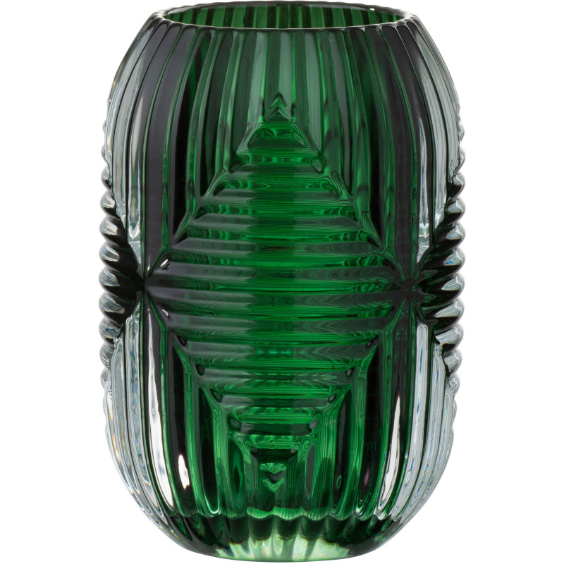 Photophore Cylindrique Vinisya Diamètre 9 cm en Verre Vert Motif lignes - 1