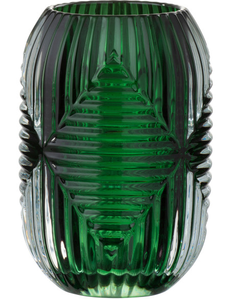 Photophore Cylindrique Vinisya Diamètre 9 cm en Verre Vert Motif lignes - 1
