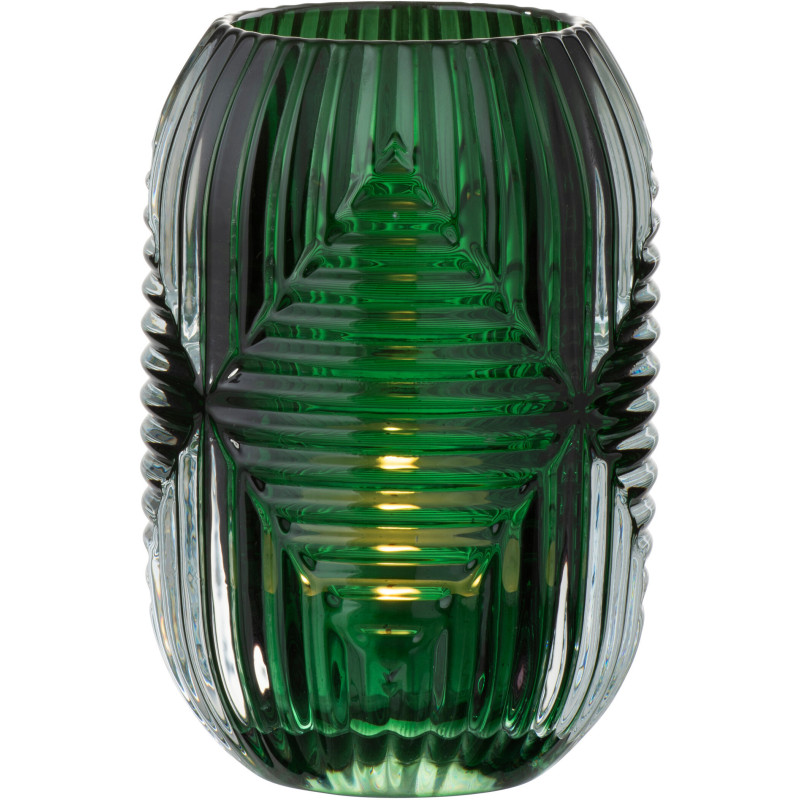 Photophore Cylindrique Vinisya Diamètre 9 cm en Verre Vert Motif lignes - 2