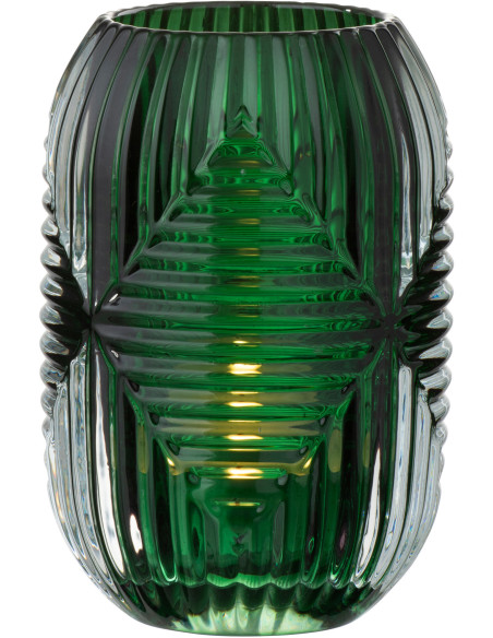 Photophore Cylindrique Vinisya Diamètre 9 cm en Verre Vert Motif lignes - 2