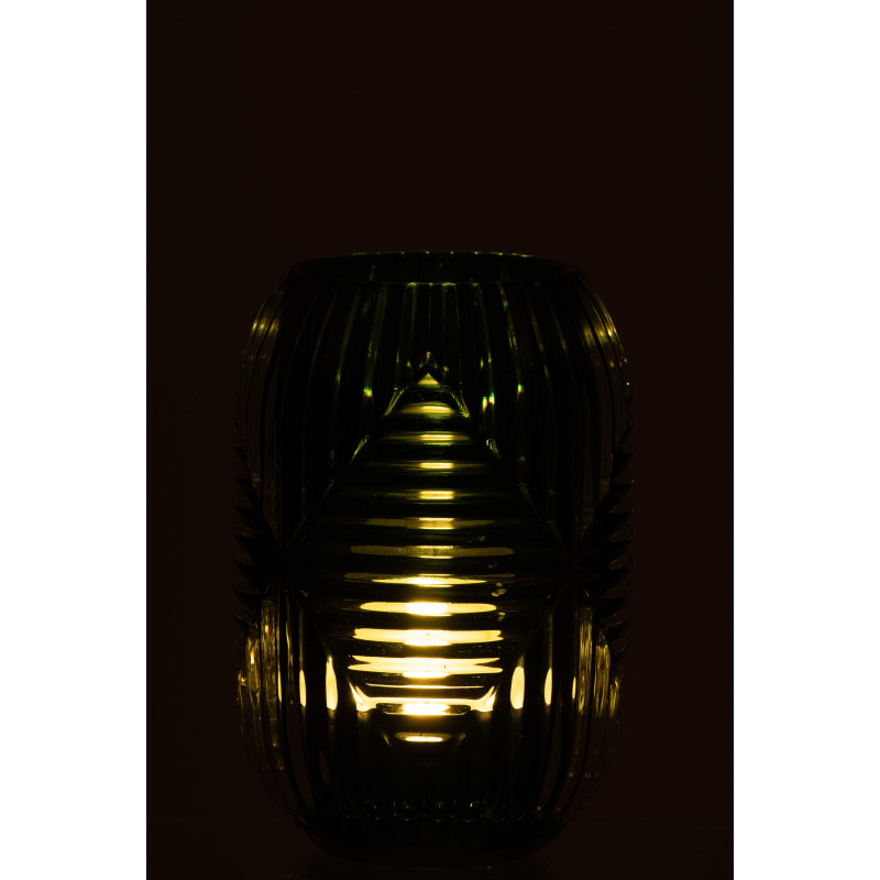 Photophore Cylindrique Vinisya Diamètre 9 cm en Verre Vert Motif lignes - 3