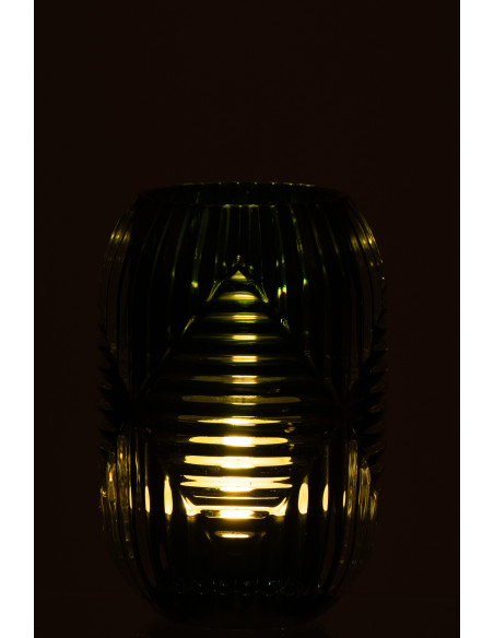 Photophore Cylindrique Vinisya Diamètre 9 cm en Verre Vert Motif lignes - 3