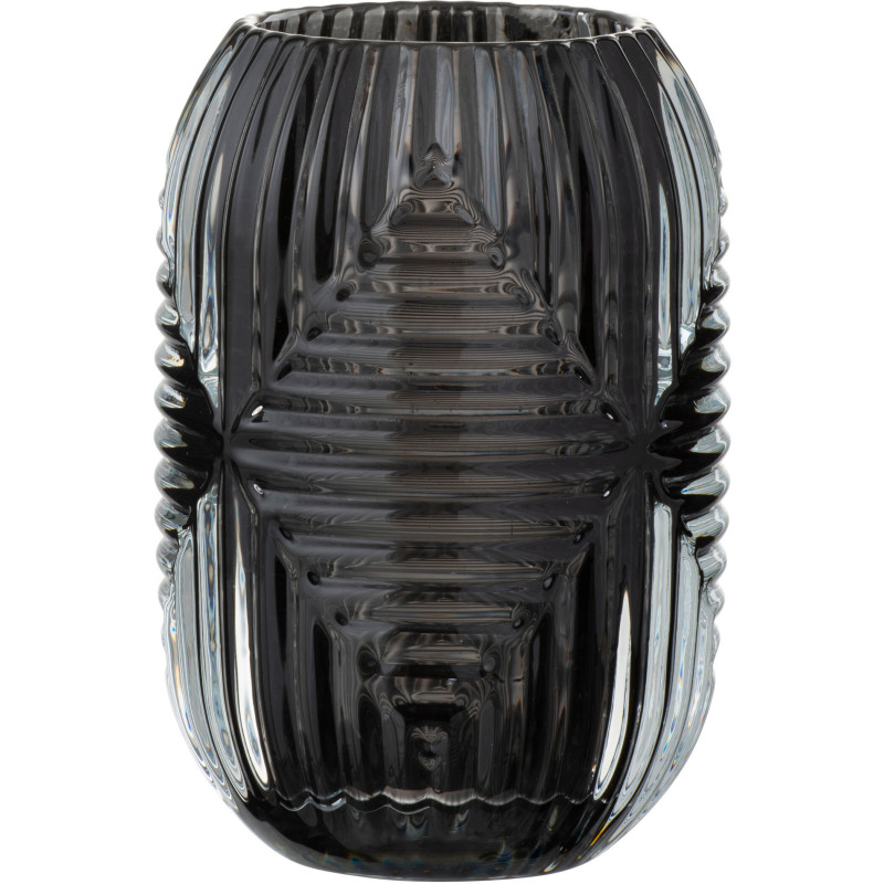 Photophore Cylindrique Vinisya Diamètre 9 cm en Verre Gris Motif lignes - 1
