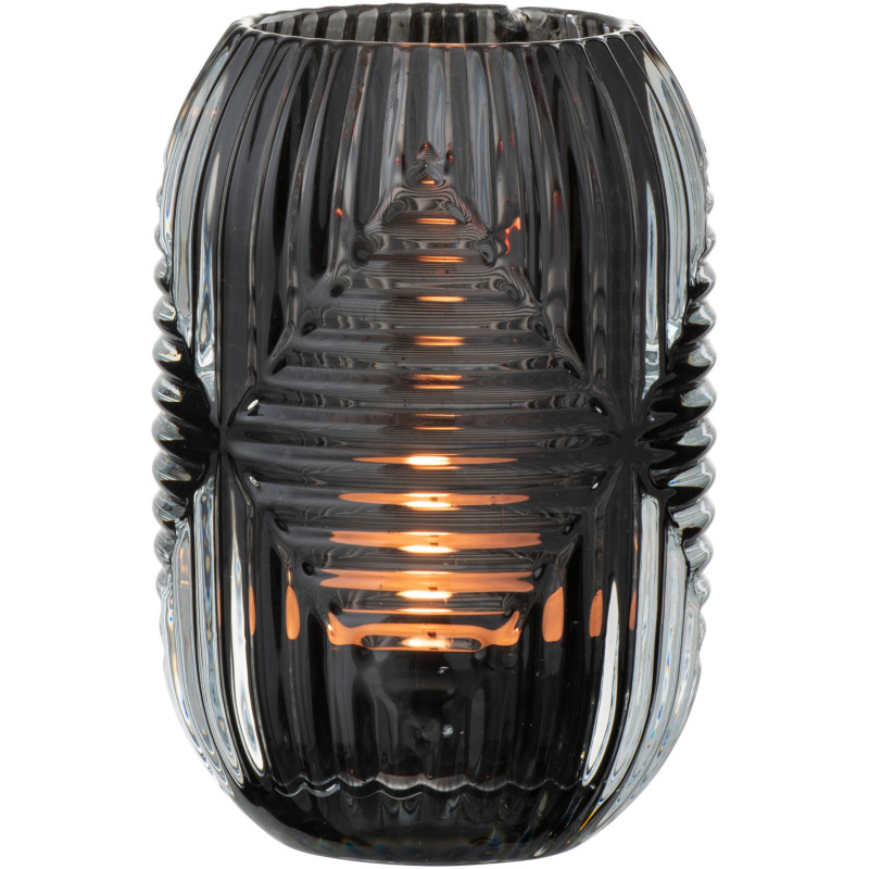Photophore Cylindrique Vinisya Diamètre 9 cm en Verre Gris Motif lignes - 2