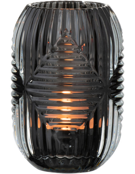 Photophore Cylindrique Vinisya Diamètre 9 cm en Verre Gris Motif lignes - 2