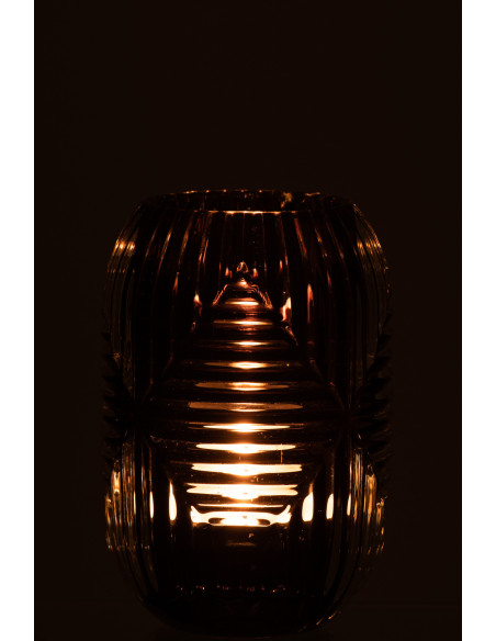 Photophore Cylindrique Vinisya Diamètre 9 cm en Verre Gris Motif lignes - 3