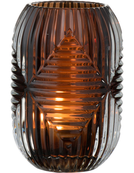 Photophore Cylindrique Vinisya Diamètre 9 cm en Verre Marron Motif lignes - 2