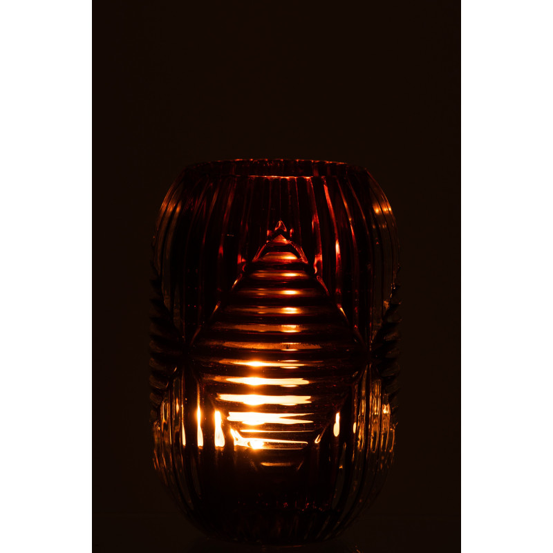 Photophore Cylindrique Vinisya Diamètre 9 cm en Verre Marron Motif lignes - 3