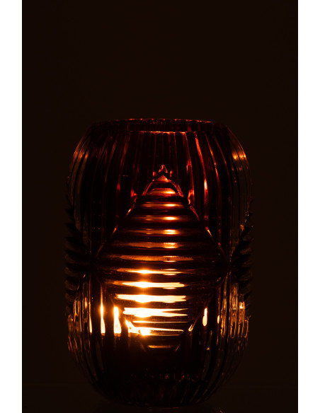 Photophore Cylindrique Vinisya Diamètre 9 cm en Verre Marron Motif lignes - 3