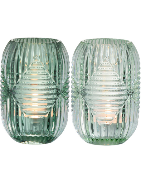 Photophore Cylindrique Vinisya Diamètre 9 cm en Verre Vert menthe Vert clair Motif lignes (Lot de 2) - 2