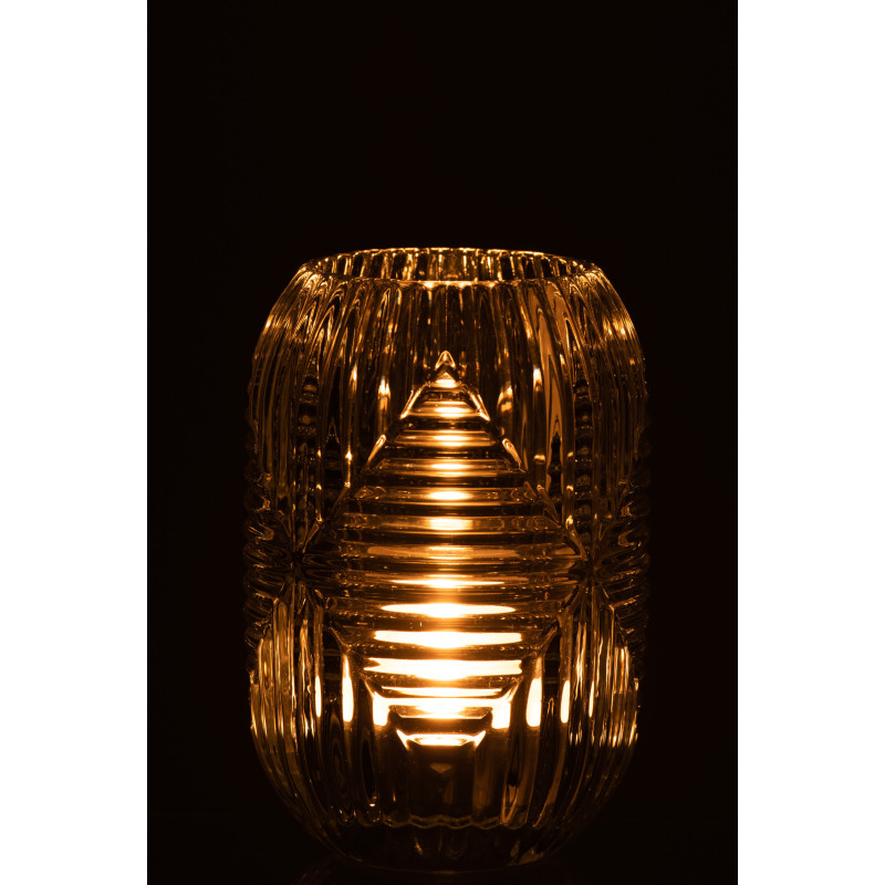 Photophore Cylindrique Vinisya Diamètre 9 cm en Verre Transparent Motif lignes - 3