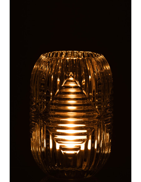 Photophore Cylindrique Vinisya Diamètre 9 cm en Verre Transparent Motif lignes - 3