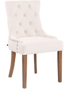 Chaise style vintage Dossier capitonné en Velours Blanc crème Bois Naturel Huguette - 1