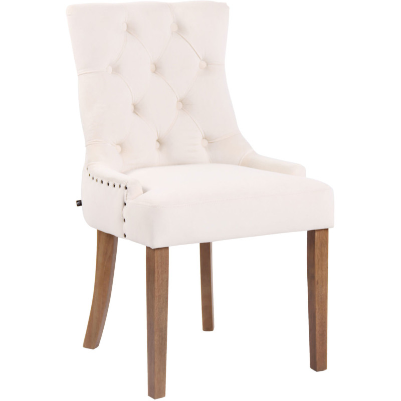 Chaise style vintage Dossier capitonné en Velours Blanc crème Bois Naturel Huguette - 1