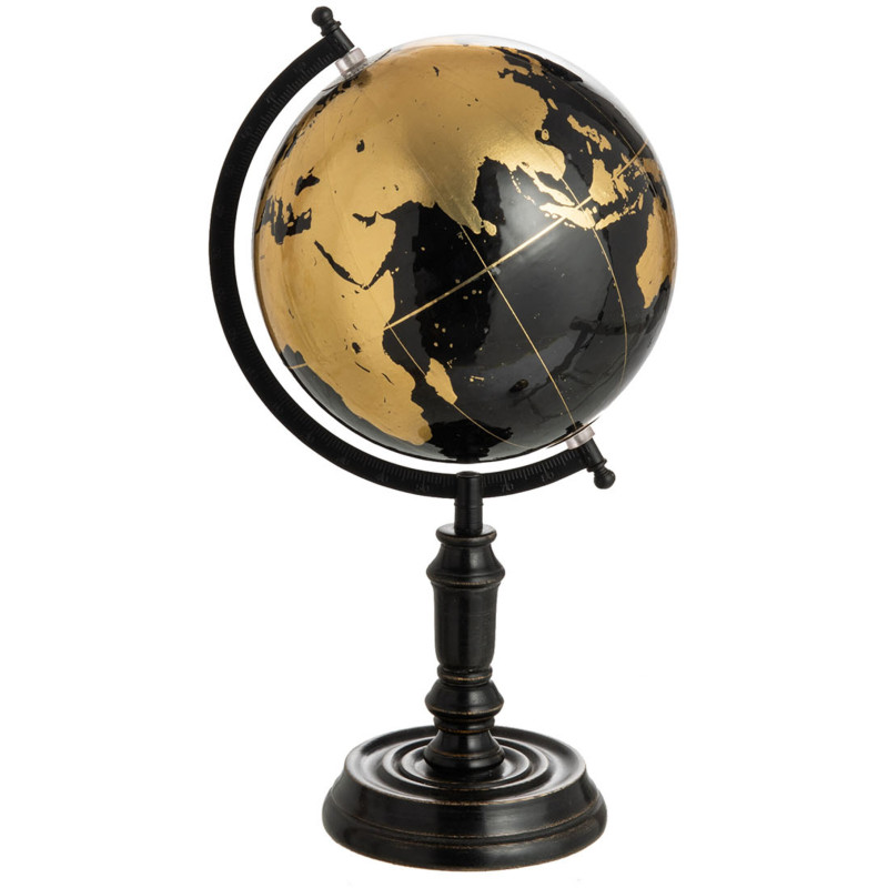 Globe terrestre décoratif Ellen Hauteur 40 cm en Bois de manguier Noir Plastique Doré Noir - 1