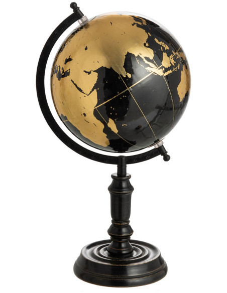 Globe terrestre décoratif Ellen Hauteur 40 cm en Bois de manguier Noir Plastique Doré Noir - 1