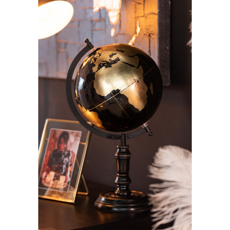 Globe terrestre décoratif Ellen Hauteur 40 cm en Bois de manguier Noir Plastique Doré Noir - 3