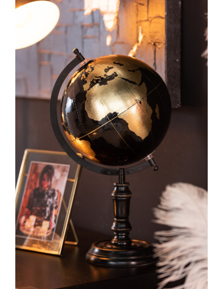 Globe terrestre décoratif Ellen Hauteur 40 cm en Bois de manguier Noir Plastique Doré Noir - 3