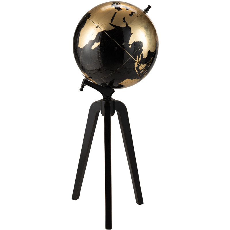 Globe terrestre décoratif Ellen Hauteur 100 cm en Bois de manguier Noir Plastique Doré Noir - 1