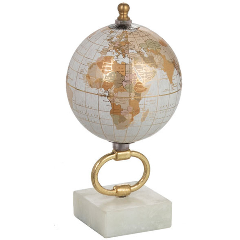 Globe terrestre décoratif Robyn Hauteur 20 cm en Marbre Blanc Métal Doré Plastique Blanc - 1
